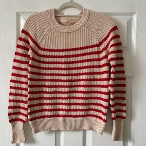 J. Crew Cotton Red and Cream Striped Sweater size S